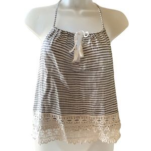 Abercrombie & Fitch Top Black and White Striped Cotton Blouse With Bow Tie XS